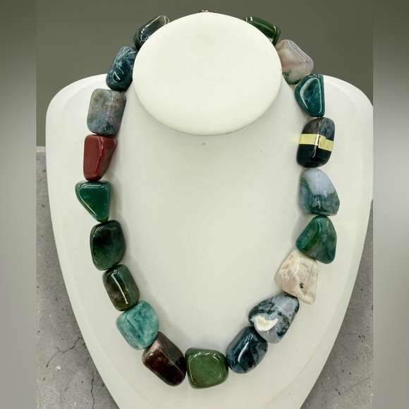 Jewelry - Massive Chunky Multi Agate Nugget Statement Necklace 16” 154g Natural Stone Boho
